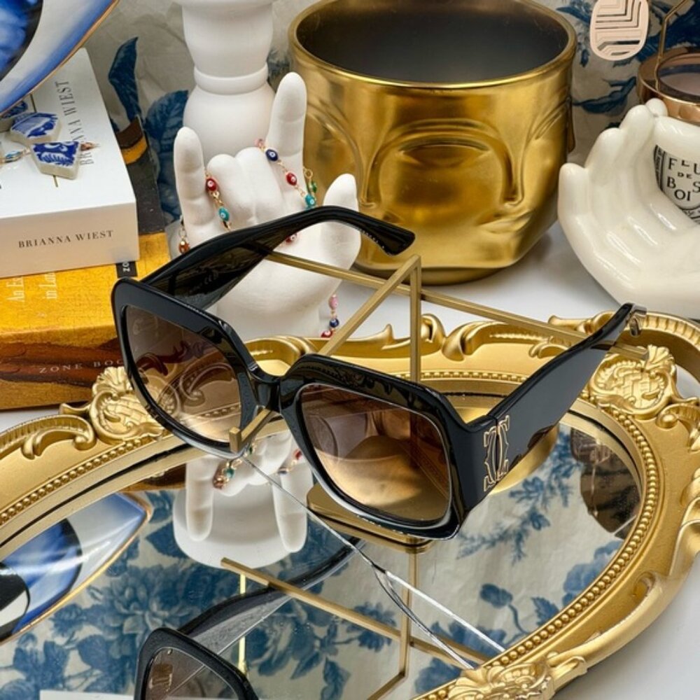 🆕 CARTIER 🧿 NWOT CT0434 Double C Square Sunglasses, Black Recycled Acetate - Picture 10 of 16